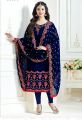 Dress For womens | Dress For Girls | Navy Chiffon Crincle Embroidered | Unstitched. 