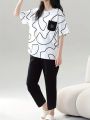 Sport wear Gym wear Suit Top soft Comfortable & Trendy 2 Piece Stylish Printed T-Shirt with Black Pants Women dress girls dress. 