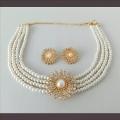 Indian Flower necklace/ Pearl Choker/ Indian Jewelry/ Indian Necklace/ Indian Choker/ Indian Wedding Necklace White and Golden Set with Earrings. 