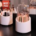 Upgrade your vanity with our Makeup Brush Holder – a sophisticated 360° Rotating Organizer. The clear cover and 5 compartments add glamour to your cosmetics storage, keeping essentials organized with ease. Elevate your beauty routine!. 