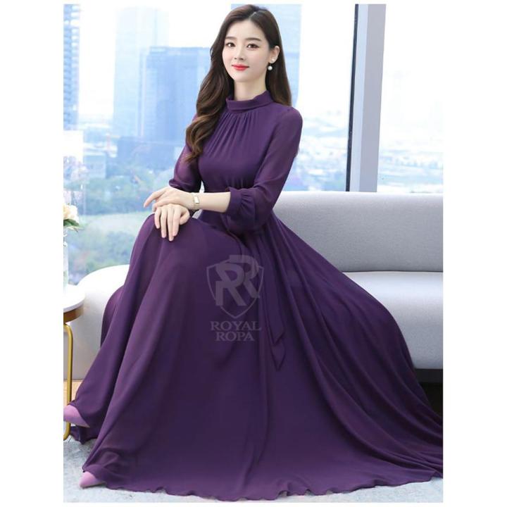 [ROYAL ROPA] Imported Crepe Stuff Purple Party Wear Long Maxi For Women/Girls RR-87