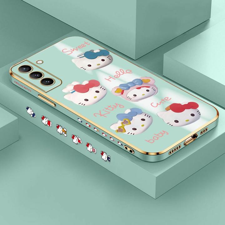 Samsung S21 Plus 5G Cute Cartoon Hello Kitty For Girls Square Edge Pattern Casing Plated Phone Shell Luxury Plating Soft Phone Case