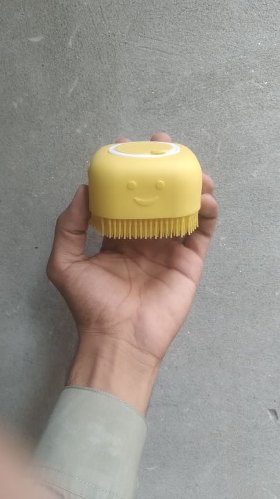 Soft Silicone Bath Scrubber with Soap Dispenser Compartment - Yellow Manual Body Massage Brush & Loofah Shower Brush for Deep Cleansing & Skin Exfoliation