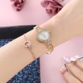 WAT Watch For Women Heart-Shaped 2pcs Bracelet Watch Set Business luxury Diamond Starry Rose Gold Quartz Lady Watch Gift. 