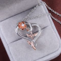 Heart & Rose Crystal Pendant Necklace for Women – Rose Gold & Silver Luxury Fashion Jewelry Gift. 