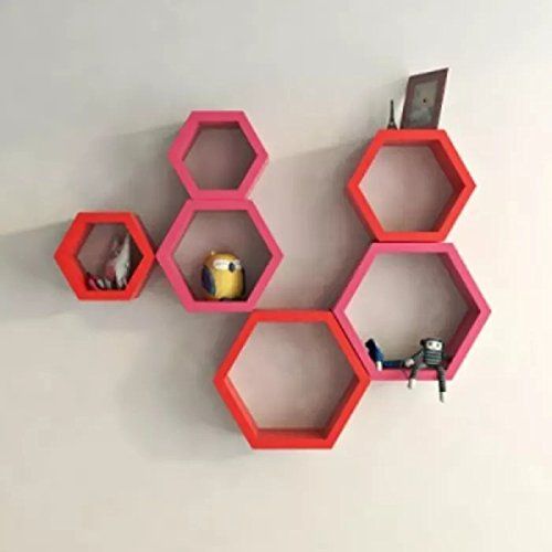 Awesome High Quality Deco Painted Wooden Hexagon Wall Shelf for Living Room, Bedroom, Kitchen Corner (Set of 6) by eFurniturePk