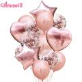 14 Pack Rose Gold Foil Confetti Latex Balloons Set, Heart & Star Shaped Balloons for Weddings Birthday Party Decoration, Bridal & Baby Showers, Backdrop, Balloon Arch. 