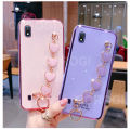 For Samsung Galaxy A10 Phone Cover + 3D Love Heart Wristband Fashion Ultra Thin Shiny Plating Bumper Soft TPU Silicone Shockproof Protective Case Back Cover. 