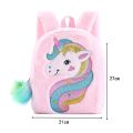Rainbow Fluffy Unicorn Backpack Plush Back To School Rucksack Zipper Bag. 