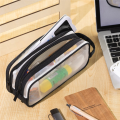 1 Piece 2 Compartment Pen Bags Clear Handheld Multifunction Pencil Pouch For Teen Students Black. 