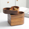 Quasar Decorative Wooden Fruit Platter Heart-shaped Wooden Snack Tray for Dining Table Multi-purpose Serving Tray for Nuts Snacks Stackable Design for Household Use Wooden Tray for Dried Fruits. 