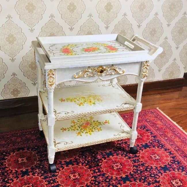 Flower Burst Trolley | Elegant Removable Tray Top with Spacious Drawer ...