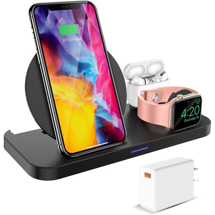 KKM Wireless Charger, 3 In 1 Wireless Charging Station, 10W Qi-Certified Charging Stand For ÎPhone 12/12 Pro/12 Pro Max/12 Mini/11 Pro Max/XS/8,  Watch, AirPods Pro(White QC 3.0 Adapter Included)