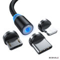 BKWhale Magnetic USB Cables Fast Charge Micro USB Type-C Lightning Fast Charge Cables With LED Light For IOS iphone Android. 