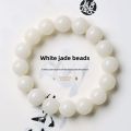 Authentic White Jade Bodhi Tree Root Hand String for Men and Women Original Design Polished Surface Not Tessellated with Round Beads. 