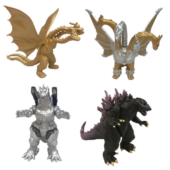 4PCS Machinery Godzilla 3-Headed Golden Dragon Dolls Toy for Car Room Decoration
