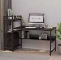Dripex Computer Desk with 4 Tier Storage Shelves Student Study Table with Bookshelf Modern Wood Desk with Steel Frame for Small Spaces Home Office Workstation. 