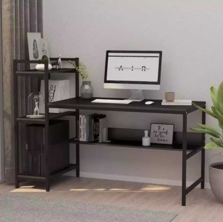 Dripex Computer Desk with 4 Tier Storage Shelves Student Study Table with Bookshelf Modern Wood Desk with Steel Frame for Small Spaces Home Office Workstation
