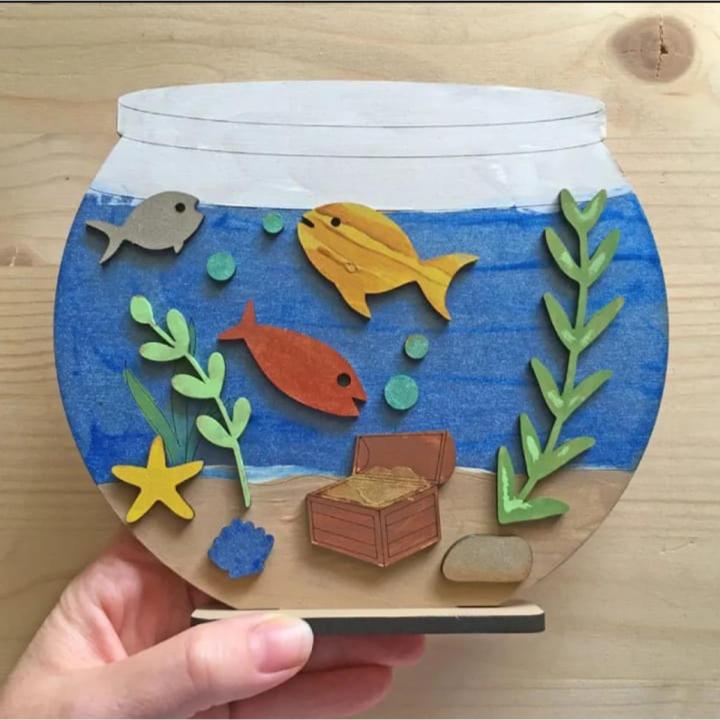 Fish Bowl Kid Craft - Lasercut Wood Aquarium ready to be painted