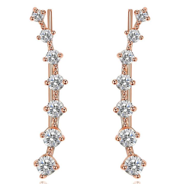 1 Pair Women Ear Climber Rhinestone Inlay Comfortable to Wear Ear Accessories Elegant Stud Earrings for Friends