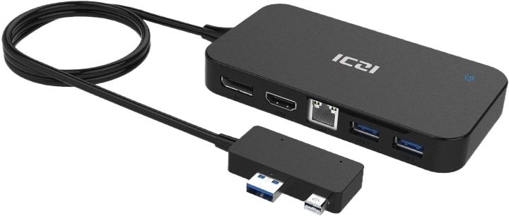 Surface Pro Hub, ICZI USB Mini DP Multiport Adapter with HDMI, DisplayPort, RJ45 Ethernet, USB 3.0, 3.5MM Audio, USB2.0 and DC 5v Charging, Only Compatible with Surface Pro 6, Pro 5, Pro 4