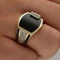 Classic Men Ring Fashion Metal Gold Color Inlaid Black Stone Zircon Punk Rings for Men Engagement Wedding Jewelry. 