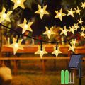 Solar Star String- Modern Unique Decorative Outdoors Patio Decoration Solar Powered Star Shaped LED's IP65 Waterproof Gardens Plants Decor Warm Shade Lighting String 16 Ft. Wire Fancy Restaurant Renovation Lights. 