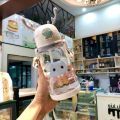 Cartoon Print Plastic Baby Water Bottle With Portable Anti Fall Straw 600ml. 