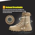 Long Outdoor Boots Breathable Desert Hiking DMS, Desert hiking boots, outdoor boots, breathable boots, mid-calf boots, microfiber boots, PU lining, lace-up desert boots, rubber outsole boots, hiking footwear, beige boots, black boots. 