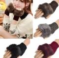 Winter Gloves Female Fingerless Gloves Without Fingers Pompom Faux Fur Wrist Mittens Knit Patchwork Guantes Plush Gloves, Gloves Size : One Size). 