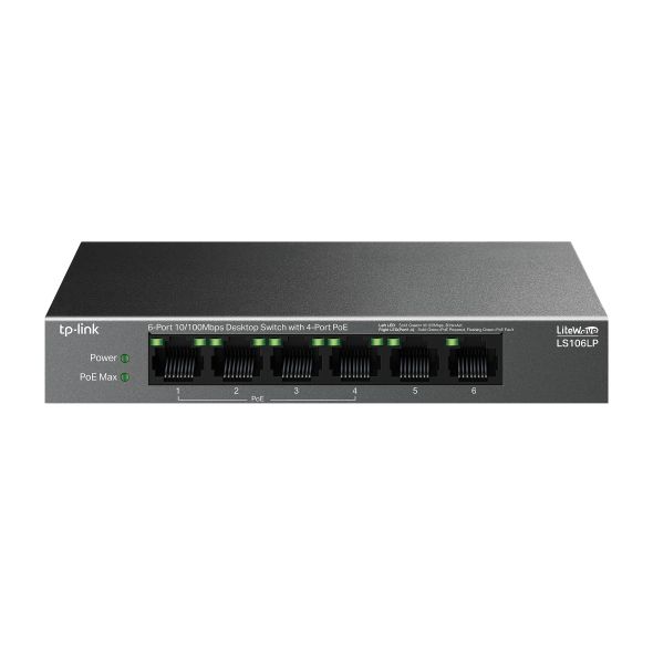 TP-Link LS106LP 6-Port 10/100Mbps Desktop Switch (Black), Network Switch