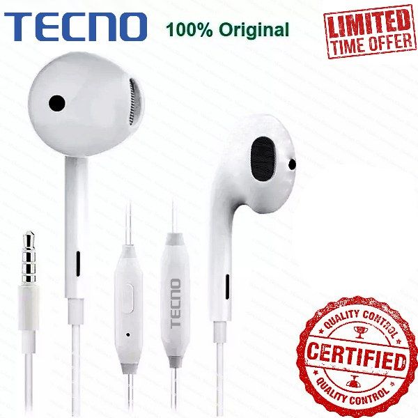 Tecno handfree original for pubg gaming calling buffering best quality universal handsfree earphone white tecno handfree original