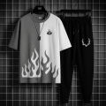 White & black markhor printed  For Men & Boys - Soft & Comfy Fabric Summer Printed / New trendy fired printed black & white premium quality tracksuit for men and boys. 