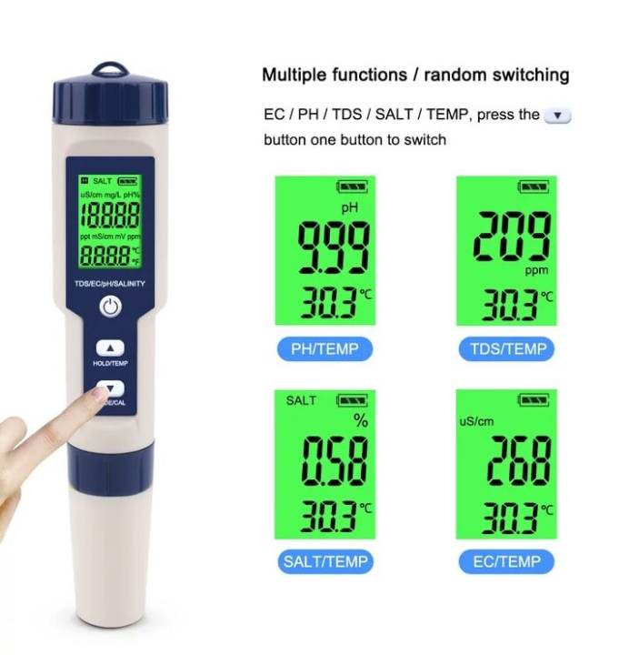Professional%20Digital%20Water%20Tester%205%20in%201%20PH/TDS/EC/Salinity/Temperature%20Tester%20Pen%20Waterproof%20Multi-Function%20Meter%20-%20Image%203