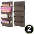 Soft Fabric Wall Mount/Over Door Hanging Storage Organizer - 4 Large Cascading Pockets - Holds Office Supplies, Planners, File Folders, Notebooks - Textured Print - Gray. 
