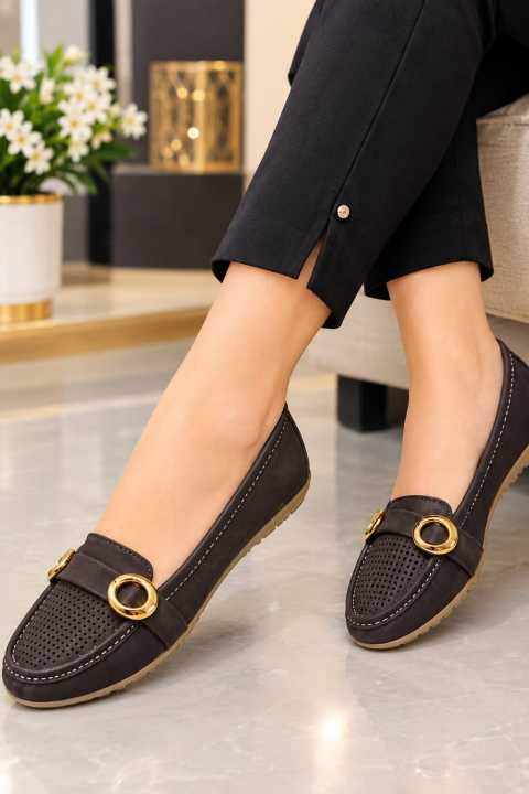 Women%E2%80%99s%20Brown%20&%20Baby%20Pink%20Loafers%20%7C%20Gold%20Buckle%20Perforated%20Slip-On%20Casual%20Shoes%20JOJO%20Shoes%20-%20Image%202