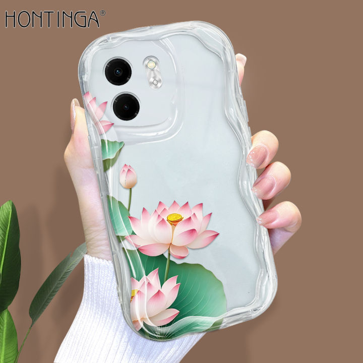 Hontinga for Infinix Smart 9 Hot 50i Back Cover Luckly Lotus Flowers Phone Case Wavy Curved Edge Soft Silicone Cover