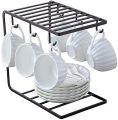 Metal Mug Tree Holder Stand for Counter-Rustic Coffee Cup Holder for Counter-6 Mug Rack Organizer for Kitchen Cabinet-Mug and Plate Holder-Black. 
