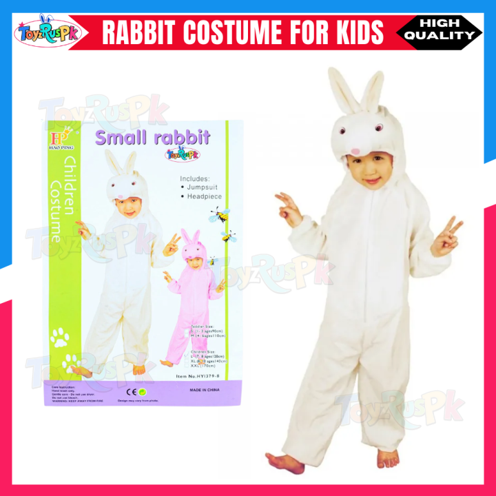 Kids Rabbit Costume with Jumpsuit & Headset | Animal Fancy Dress Costume for Kids Boys & Girls | Bunny Outfit for Birthday Party, Halloween, Cosplay, Stage Performance, Photo Shoot & Events | Soft Plush Party Wear Dress for Kids | ToyzRusPk