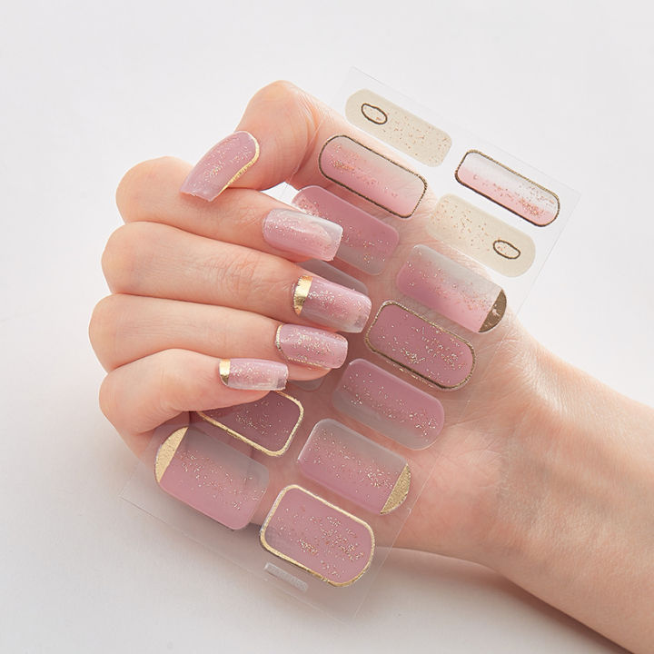 Grim Teiousx Semi Cured Gel Nails Art Stickers Fashion Solid Color Manicure Decal UV LED Lamp Need Gel Nail Decals Nail Sticker Decoration