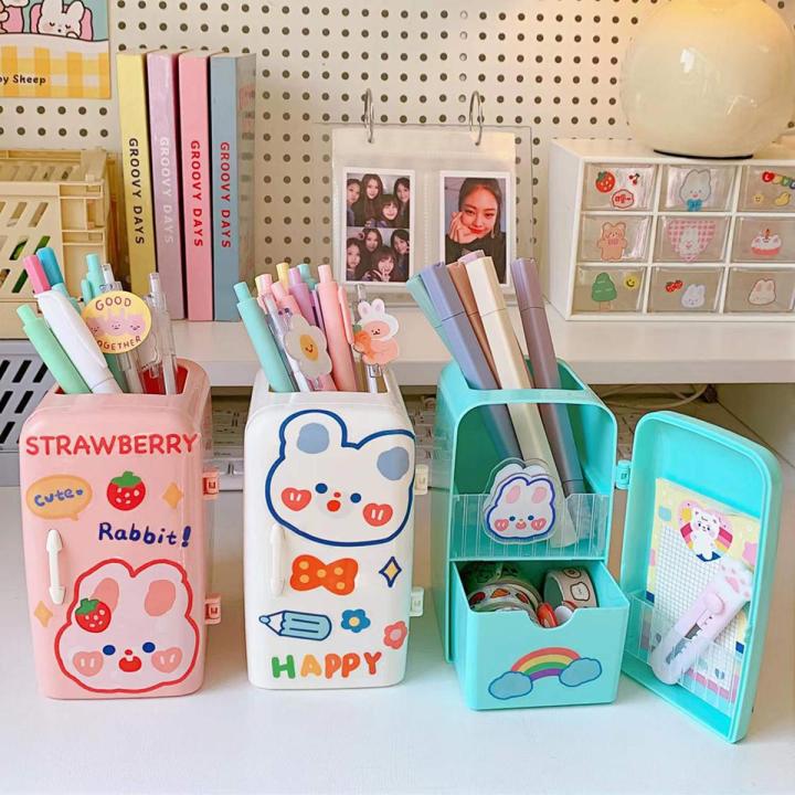 summerflowers Kawaii Organizer Refrigerator Pen Holder Student Cute Large-capacity Desktop Organizer Storage Creative Tube Sweet Pencil Case