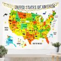 United States Map Tapestry Cartoon America USA State Distribution Colorful Educational Tapestry Wall Hanging for Kids Bedroom. 