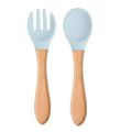 Random Color - Silicone Baby Feeding Forks and Spoons Set With Wooden Handle, Self-Feeding, Silicone Baby Utensils. 