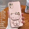 Xiaomi Redmi Note 10 Back Cover Hello Kitty Mirror Folding Bracket Luxury 6D Plating Case Soft Silicone Case - Mirror Hello Kitty Back Cover - Girls Back Cover. 