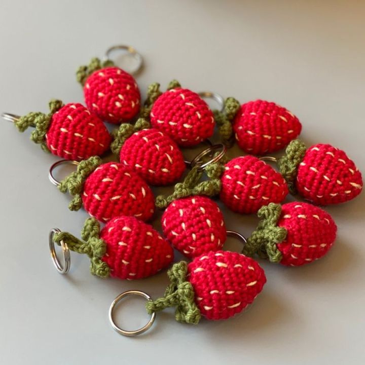 crochet strawberry keychain