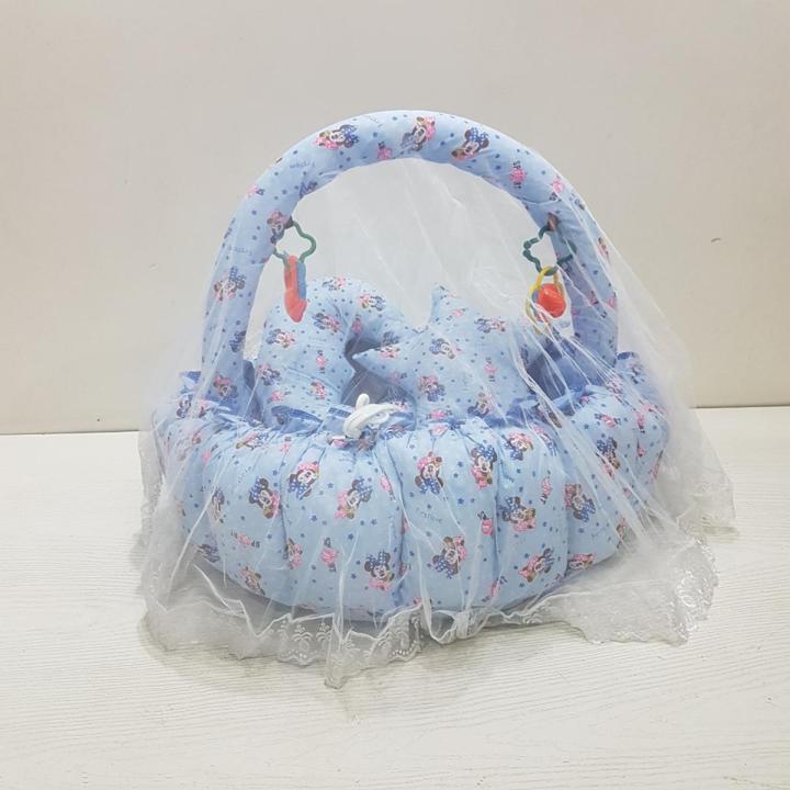 6 Pieces Baby Bedding Set With Net And Pillow / Baby Bed set with Play Gym & Toys Round shape In Cotton Stoff  In ( Blue & Pink Color ) By Fashion Galaxy