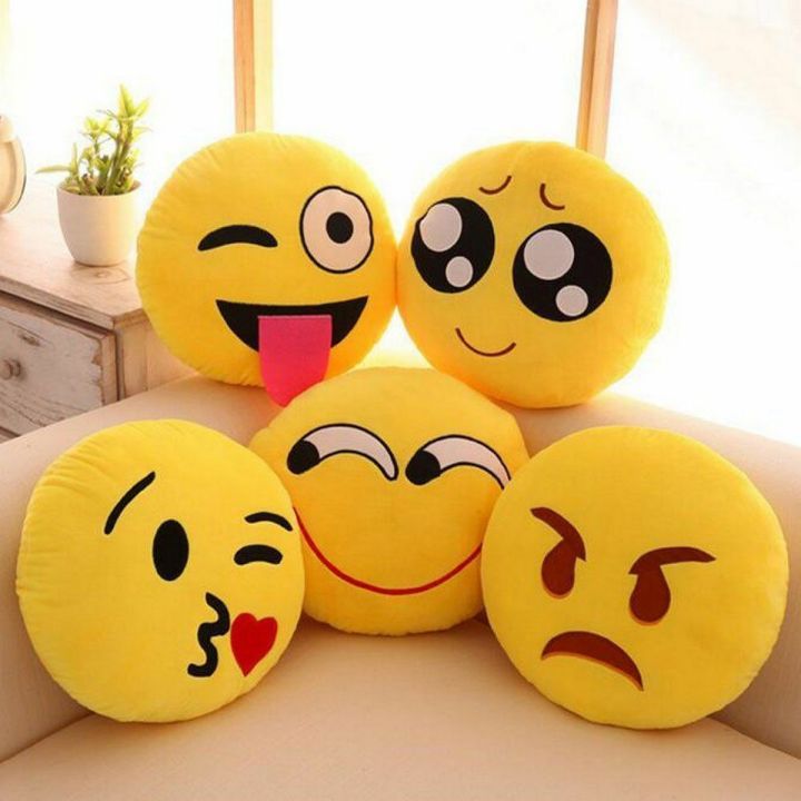 Smiley Round Emoji Pillow 24cm Medium Size with Filling or Cover Only, Soft Cushions for Home Decor and Gifts