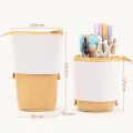 ANGOO Corduroy Retractable Drop-Down Pencil Case Student Stationery Storage Bag. 
