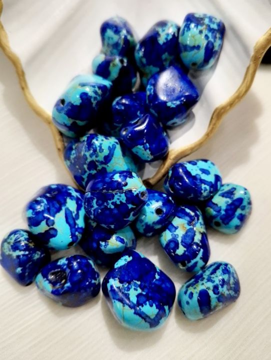 Acrylic Mix Shape/Size Blue Stone Marble Textured Large Beads for DIY Crafts - Pack of 20 pcs - Ideal for DIY, Crafting, Jewelry Making, Jewelry, and Dress Accessories.