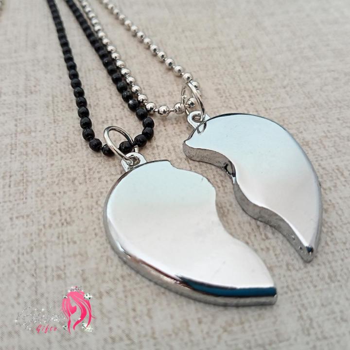 Heavy Metal Magnetic Heart Pendant Necklace gift for Friends Couples Pair of 2 Lockets